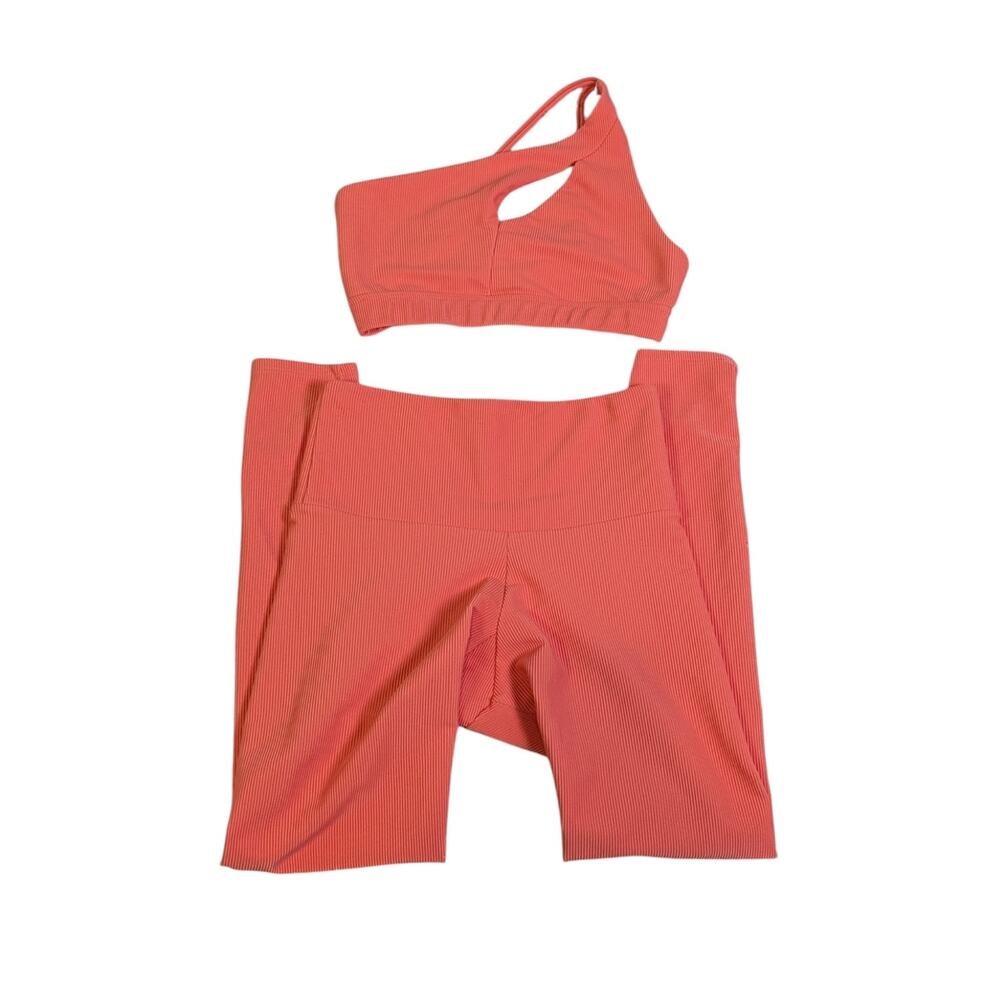 Onzie Ribbed Coral One Shoulder Yoga Set XS S/M High Rise Leggings